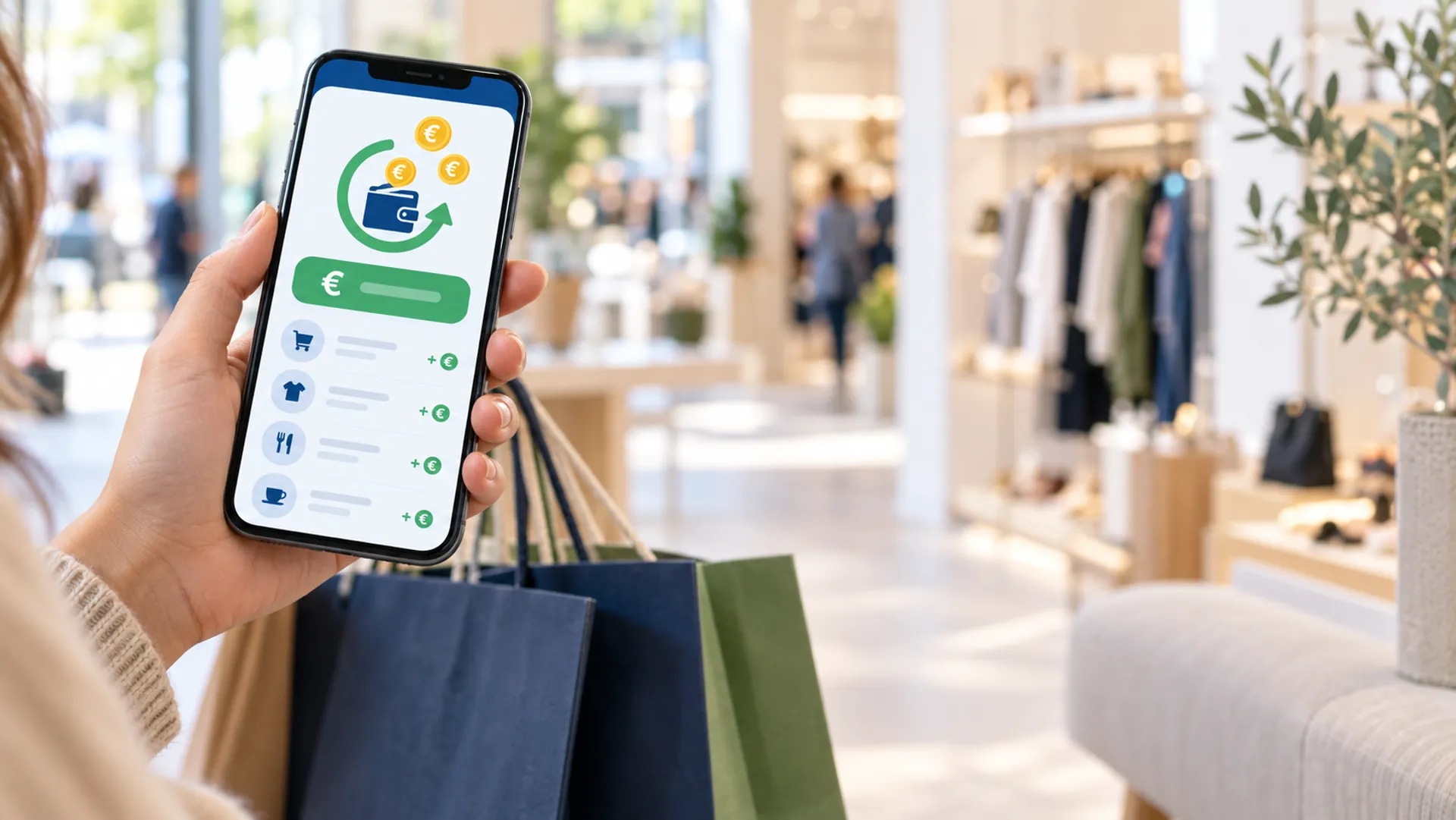 Mit Cashback-Apps beim Einkaufen Geld zurückerhalten Cashback-App beim Shopping auf dem Smartphone nutzen